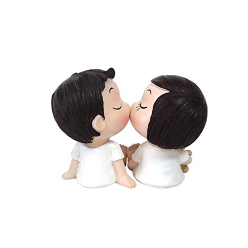 GARNECK Figuras de pareja románticas, escultura de pareja de resina hada jardín adorno en miniatura Cake Topper estatua niño y niña amantes, besano muñeca nupcial para la boda