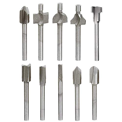 Gasea 10Pcs Brocas de Fresado Recubiertas de Titanio, 1/8"Vástago Enrutamiento Fresas, Brocas de Fresado de Grabado de Carburo Dremel Herramienta Rotativa Grabado Tratamiento de la Madera Set