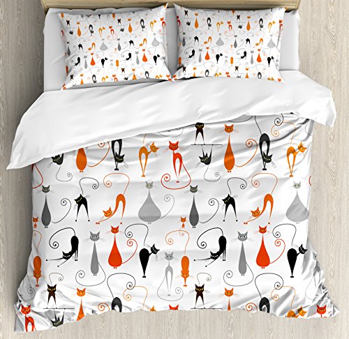 Gato de edredón por Ambesonne, colorido nacional de gato gatos en diferentes poses amigos compañeros moderno ilustración, decorativo juego de cama con almohada, Multi, tela, Multi 1, matrimonio Gato de edredón por Ambesonne, colorido nacional de gato gatos en diferentes poses amigos compañeros moderno ilustración, decorativo juego de cama con almohada, Multi, tela, Multi 1, matrimonio
