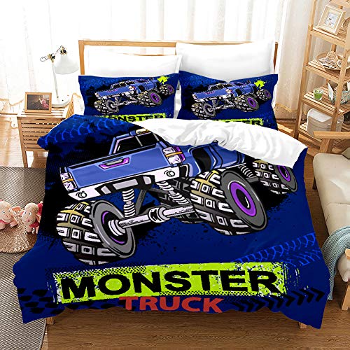 GDGM Monster Truck Juego de ropa de cama 3D, ropa de cama para niños, gran coche de carreras Off, funda nórdica y funda de almohada, algodón/Renforcé (C03,155 x 220 cm)