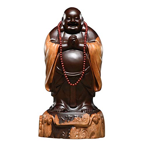 GE&YOBBY Chino Estatua De Buda,Madera Natural Chino Sonriendo Mirova Figura Escultura,Zen Chino Estatua De Buda para Interiores Al Aire Libre Meditación-Ébano H:15cm