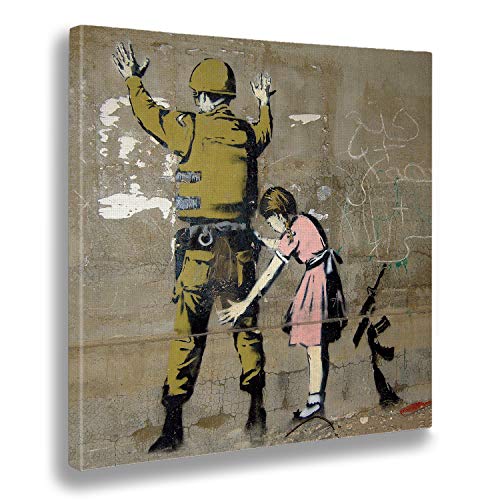 Giallobus Cuadro ya Enmarcado - Impresion en Lienzo - Banksy - Chica Buscando Soldado - Pinturas Modernas en Lienzo o plexiglás para decoración casa diseño- 100x100 cm