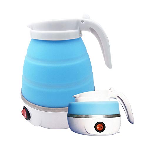 Gobesty Hervidor de agua plegable, de silicona, con base de acero inoxidable, 0,6 litros, ideal para camping o viajes en moto (azul claro) Gobesty Hervidor de agua plegable, de silicona, con base de acero inoxidable, 0,6 litros, ideal para camping o viajes en moto (azul claro)