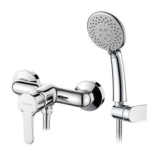 GRIFEMA Porto - Grifo para ducha, con alcachofa, manguera y soporte, Cromo GRIFEMA Porto - Grifo para ducha, con alcachofa, manguera y soporte, Cromo