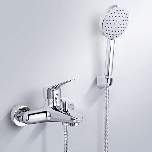 Grifo Bañera y ducha Dalmo, Mezclador de Baño de Una Sola Palanca con Cabezal de Ducha y Manguera de 1,5 m, Superficie Revestida de Cromo, Cuerpo de Cobre Puro Grifo Bañera y ducha Dalmo, Mezclador de Baño de Una Sola Palanca con Cabezal de Ducha y Manguera de 1,5 m, Superficie Revestida de Cromo, Cuerpo de Cobre Puro