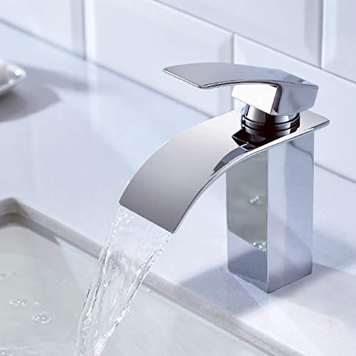 Grifo Lavabo, CECIPA Grifo Lavabo Cascada Grifo Baño Latón Monomando Lavabo Griferia Baño Mezclador Ajustable de Caliente y Frío Ares X102C