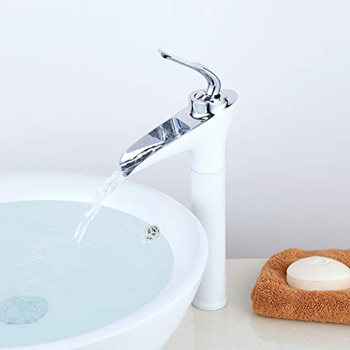Grifo moderno de baño alto con una sola palanca para bañera, grifos de latón con 1 orificio, acabado blanco y cromado, LK79989WCH