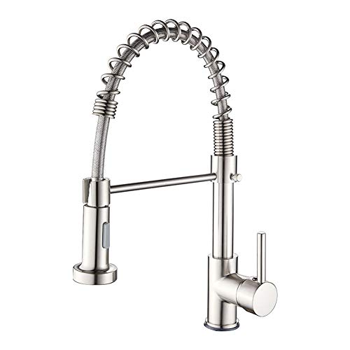 Grifos de Cocina Fregadero Grifo Cocina Monomando Muelle Mezclador Grifo de Fregadero en Latón Cromado para Agua Caliente y Fría (Satín) Grifos de Cocina Fregadero Grifo Cocina Monomando Muelle Mezclador Grifo de Fregadero en Latón Cromado para Agua Caliente y Fría (Satín)
