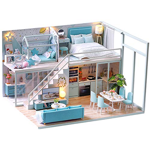 GU YONG TAO Miniatura de casa de muñecas de Madera con Muebles y luz LED - Kit de Modelo de Mini apartamento Hecho a Mano de Bricolaje, Juguetes creativos para niños