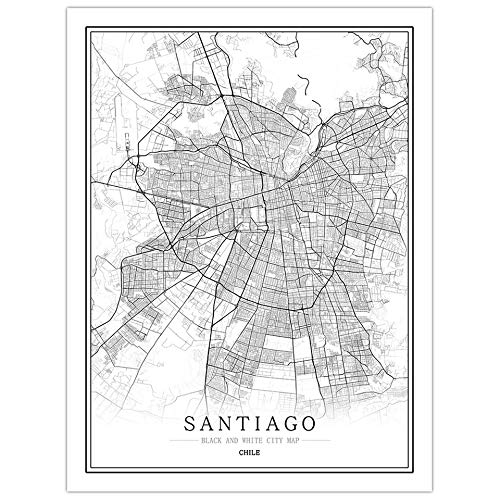 h-p Santiago Chile Ciudad Creativa Mapa En Blanco Y Negro Lienzo Abstracto Cartel De Arte De Pared Sin Marco40X60Cm C2119