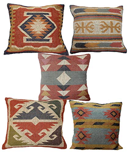 Handicraft Bazarr 5 fundas de cojín de yute indio, tejido a mano, estilo marroquí, estilo vintage, para decoración de sala de estar, sofá, fundas de cojín de yute