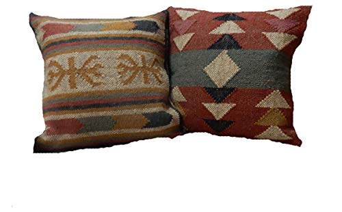 Handicraft Bazarr - Juego de 2 fundas de cojín de comercio justo, fundas de almohada indias, cojines hechos a mano, 45 x 45, funda de almohada vintage, cojín de yute tejido a mano, almohada decorativa