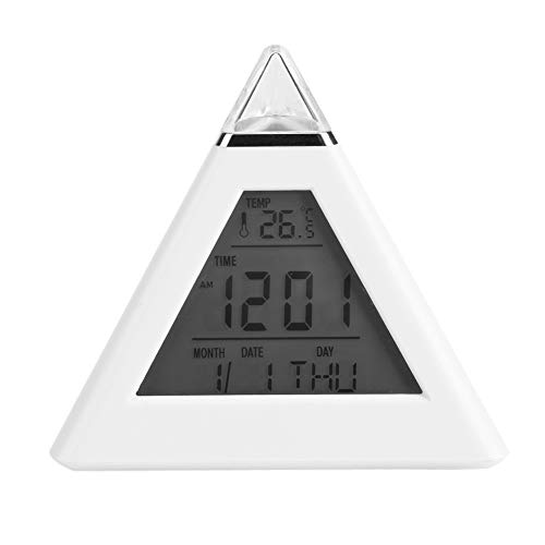 Haofy Reloj de Despertador Digital Forma de Piramide LED 7 Colores Lampara de Noche