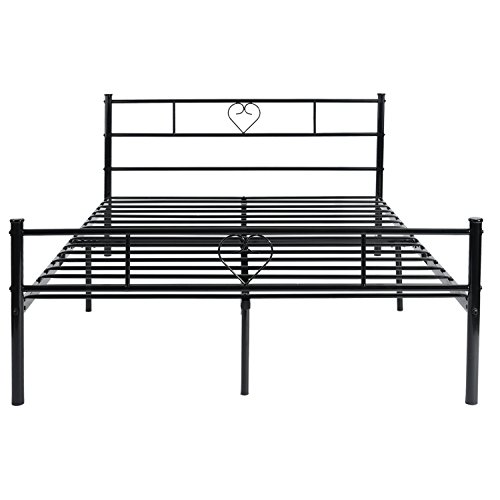 H.J WeDoo Marco de Cama Doble de Metal en Forma de corazón en Negro - 198 x 142 x 88.3 cm