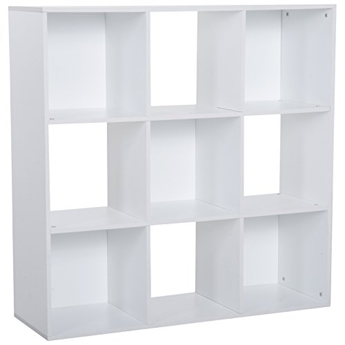 HOMCOM Estantería Librería 3 Niveles Armario de Almacenamiento 9 Cubos Estantería de Pie Separador de Habitación Estante de Exposición 91.5x29.5x91.5cm Madera