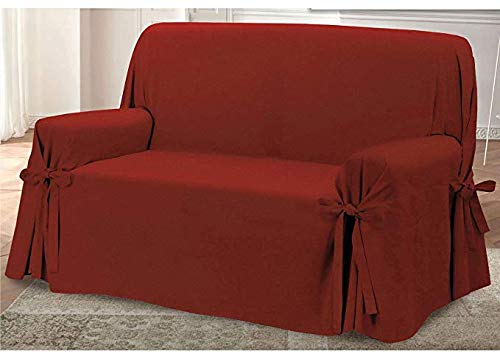 HomeLife – Cubre sofá de 2 plazas – Elegante Protector de sofás con Lazos – Funda de sofá de algodón para Proteger del Polvo, Las Manchas y el Desgaste, Fabricado en Italia – Burdeos
