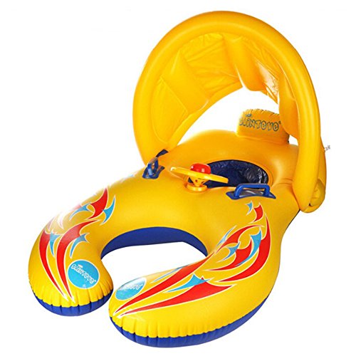HONGCI - Flotador de natación para madre y bebé con toldo hinchable, (doble asiento, para bebé de 6 a 36 meses) HONGCI - Flotador de natación para madre y bebé con toldo hinchable, (doble asiento, para bebé de 6 a 36 meses)