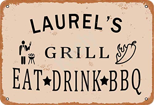HONGXIN Laurel'S Grill Eat Drink BBQ - Placa de metal para decoración de bar, cafetería, hotel, oficina, dormitorio, jardín HONGXIN Laurel'S Grill Eat Drink BBQ - Placa de metal para decoración de bar, cafetería, hotel, oficina, dormitorio, jardín