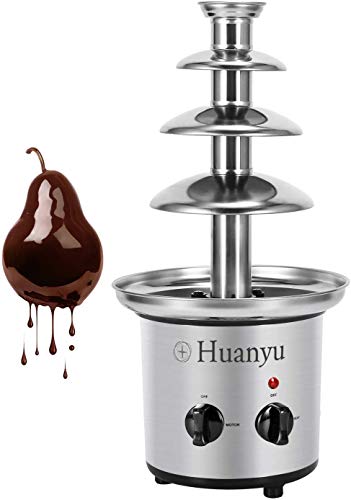 Huanyu Fuente de acero inoxidable para fondue de chocolate pequeña 4 niveles de altitud 45 cm para celebración/boda/cumpleaños/Navidad (110 V) (220 V)
