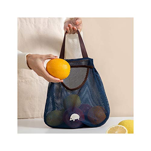 Hunpta - Bolsas de malla reutilizables para la compra de comestibles, portátiles, lavables, orgánicas, con asa corta, para almacenamiento de frutas y verduras (azul)