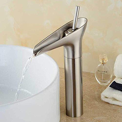HYLH Grifos de latón Modernos Mezclador de Lavabo de baño Grifo Mezclador de Superficie de níquel Cepillado Mate Grifo de Lavabo Grifo de Cascada de Alto Pico HYLH Grifos de latón Modernos Mezclador de Lavabo de baño Grifo Mezclador de Superficie de níquel Cepillado Mate Grifo de Lavabo Grifo de Cascada de Alto Pico