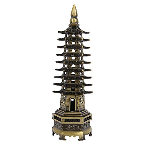 Hztyyier Torre de Metal Estatua Estilo Chino Torre WenChang Modelo Figuras Aleación Pagoda Adornos en Miniatura Oficina Decoración de Escritorio para el hogar