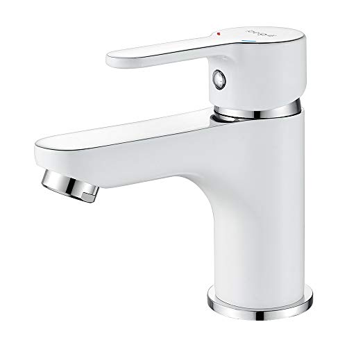 Ibergrif M11022W Square, Grifo de Baño, Mezclador Monomando para Lavabo, Blanco, Plata