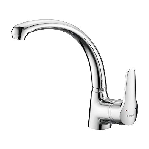 Ibergrif M14150 Grifo de Cocina con Caño Alto, Mezclador Monomando Fregadero, Plata, M Ibergrif M14150 Grifo de Cocina con Caño Alto, Mezclador Monomando Fregadero, Plata, M