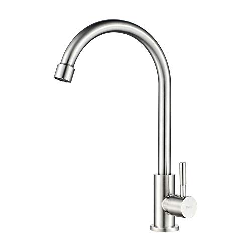 Ibergrif M18703 Mundo, Grifería Mezclador de Cocina Solo Agua Fria, Grifo para Fregadero Monomando, Inoxidable, Gris