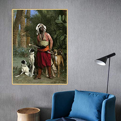 Impresión de lienzo Jean-Leon Gerome 《Maestro de los perros》 Lienzo Pintura al óleo Imagen de arte de fama mundial Decoración moderna para el hogar 50x75cm Sin marco