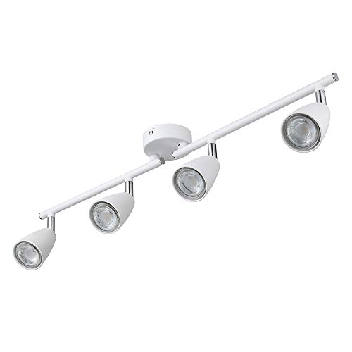 IMPTS Lámpara LED de techo orientable, color blanco, 4 focos, incluye 4 bombillas LED GU10 de 3 W, 250 lm, 230 V, IP20, luz blanca cálida