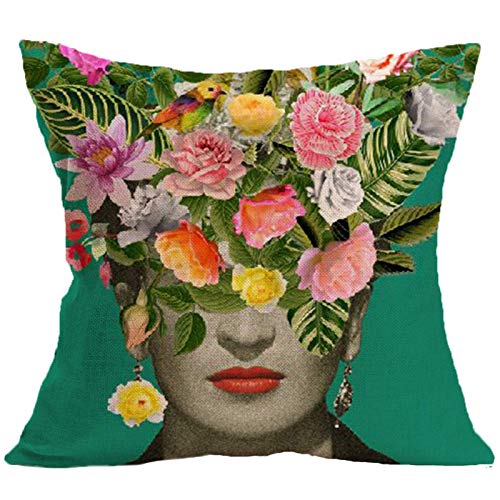 Inspirada en la cabeza de mujer de la pintora mexicana Frida Kahlo, una funda de almohada de lino estampada para cojín de coche (compre dos y llévese una gratis) Inspirada en la cabeza de mujer de la pintora mexicana Frida Kahlo, una funda de almohada de lino estampada para cojín de coche (compre dos y llévese una gratis)