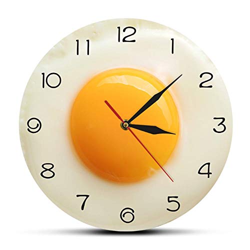 JJYM Reloj de Pared Sunny Side Up Huevo Frito Reloj de Pared de Cocina Diseño Plano 3D Desayuno Comida Arte de la Pared Comedor Decoración de Interiores Reloj de Pared silencioso