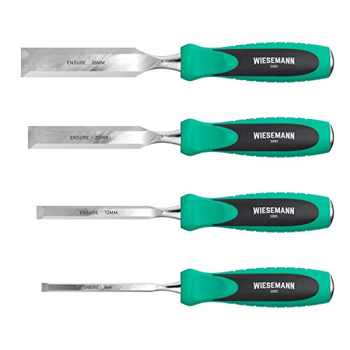 Juego de formones para madera 4pzas de Q30 acero inoxidable 8, 12, 20, 26mm con práctico maletín de WIESEMANN 1893 I ENSURE Serie I 81291 Juego de formones para madera 4pzas de Q30 acero inoxidable 8, 12, 20, 26mm con práctico maletín de WIESEMANN 1893 I ENSURE Serie I 81291