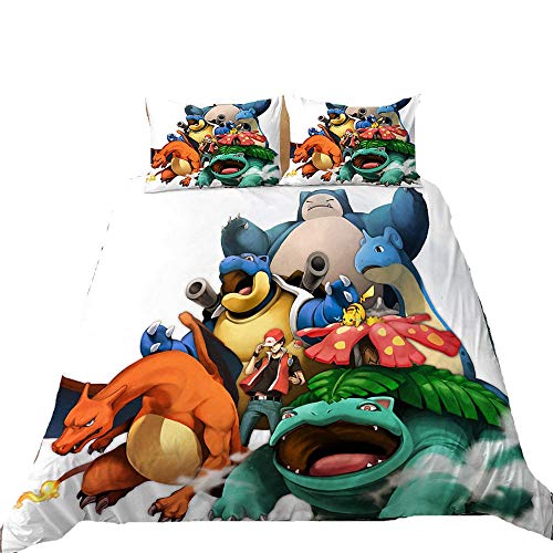 Juego de ropa de cama de dibujos animados de Pokémon para niños y niñas, juego de funda de edredón de Pikachu, ropa de cama de Reina completa de dibujos animados para Niños,135x200cm(2piezas)
