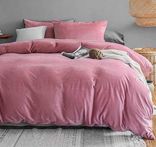 Juego de ropa de cama de invierno de Michorinee, 140 x 200 cm, cachemira, suave y cálido, forro polar coral, con cremallera, color rosa, 140 x 200 cm + 70 x 90 cm