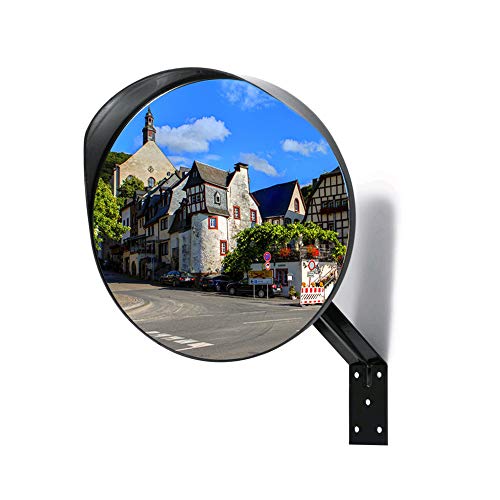 Kertou Espejo de seguridad convexo, Elimina las Esquinas Ciegas, para Carreteras, Tiendas y Aparcamientos, Diámetro 30 cm, con soporte de fijación ajustable