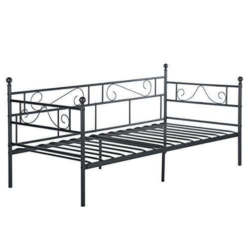 KIM JOY Cama Metálica diván Cama de Invitados Marco de Cama para Niño o Adultos 95 x 195 cm Negro