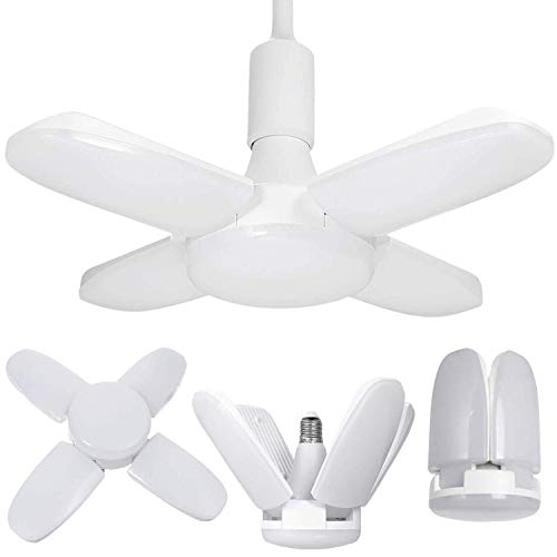 Kimjo Lámpara de Garaje LED, E27 60W 5400LM, Luz de Garaje Deformable con 4 Paneles Ajustables, Luz de Techo, para Garaje, Almacén, Taller, Sótano, Gimnasio Kimjo Lámpara de Garaje LED, E27 60W 5400LM, Luz de Garaje Deformable con 4 Paneles Ajustables, Luz de Techo, para Garaje, Almacén, Taller, Sótano, Gimnasio
