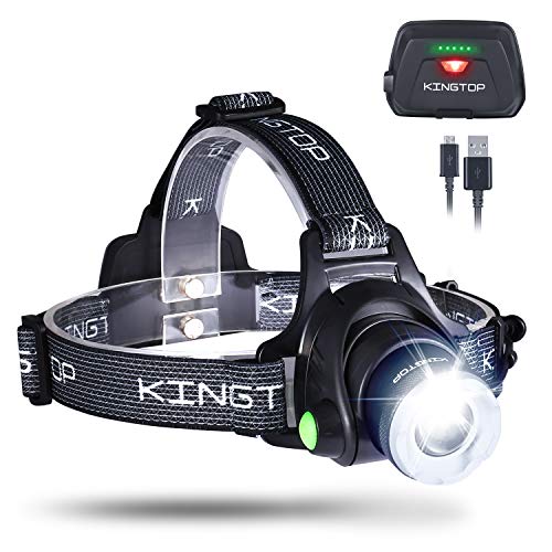 KINGTOP KT568-DE, Lámpara Frontal Impermeable Linterna LED 1800 Lumens, 3 Modos de Iluminación, Negro