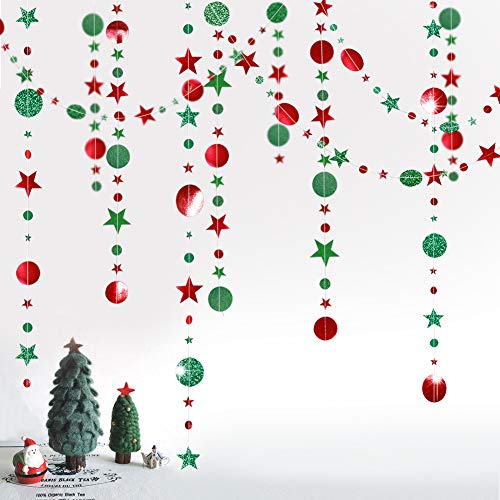 Kit de guirnalda de estrellas y lunares rojos con purpurina para decoración de fiestas de Navidad, decoración para colgar, bandera, bandera, árbol de Navidad, Año Nuevo, celebración, cumpleaños