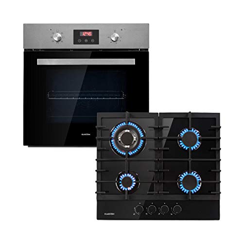 Klarstein Kalahari Ignito lote de horno - Horno y fogones para encajar en la cocina, De gas y eléctrico, 4 fogones de gas, Horno de 68 litros, clase A y temperaturas de 50 a 250 °C, Negro, Acero Klarstein Kalahari Ignito lote de horno - Horno y fogones para encajar en la cocina, De gas y eléctrico, 4 fogones de gas, Horno de 68 litros, clase A y temperaturas de 50 a 250 °C, Negro, Acero