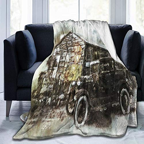 KOSALAER Bedding Manta,Rústico Vintage Coches Clásicos Country Barn Chalet Casa de Campo,Mantas cálidas de Sala de Estar/Dormitorio Ultra Suaves para Todas Las Estaciones KOSALAER Bedding Manta,Rústico Vintage Coches Clásicos Country Barn Chalet Casa de Campo,Mantas cálidas de Sala de Estar/Dormitorio Ultra Suaves para Todas Las Estaciones