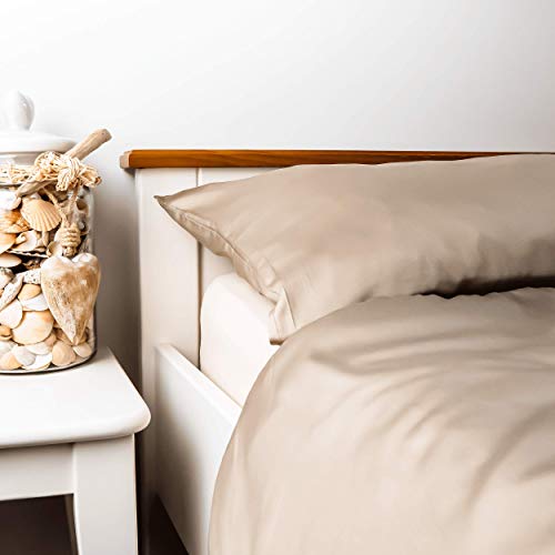 kosier Ropa de cama de 135 x 200 cm con funda de almohada de 80 x 80 cm – especialmente sostenible de 100 % bambú Lyocell, ropa de cama cálida de invierno para alérgicos, funda nórdica en dorado beige