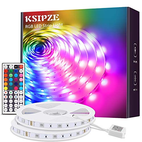 Ksipze Tira de Luces LED 20M RGB 5050 SMD Tira de Luz LED con Control Remoto IR de 44 Teclas y Fuente de Alimentación de 12V Luces LED para Iluminación de Dormitorio Cocina Bar TV Decoración