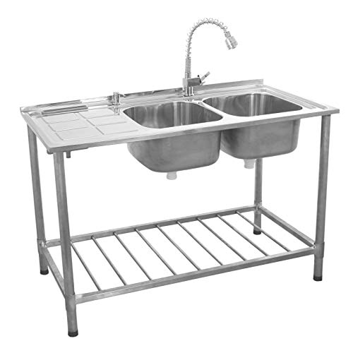 KuKoo - Fregadero Comercial de Doble Seno Acero Inoxidable Escurridor a la Derecha Cocina Catering KuKoo - Fregadero Comercial de Doble Seno Acero Inoxidable Escurridor a la Derecha Cocina Catering