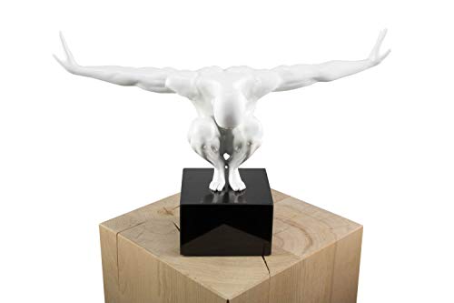 Kunstloft® Extravagante Escultura 'Cada Momento' 30x30x13cm | Moderna Figura de Piedra Artificial | Escultura Moderna Hombre Blanco Negro | Estatua única