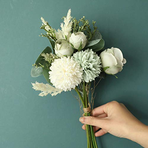 LACKINGONE Ramo de flores artificiales de seda eterna con tallo, arreglos florales realistas de hortensias, color blanco, azul y amarillo, ramo de flores falsas para decoración del hogar o boda LACKINGONE Ramo de flores artificiales de seda eterna con tallo, arreglos florales realistas de hortensias, color blanco, azul y amarillo, ramo de flores falsas para decoración del hogar o boda