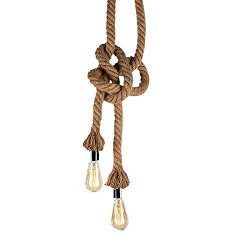 Lámpara colgante industrial, XINYANSEE cuerda doble de cabeza de cáñamo Iluminación colgante para comedor, sala, restaurante, bar, cafetería - longitud 100cm(50cm+50cm) Lámpara colgante industrial, XINYANSEE cuerda doble de cabeza de cáñamo Iluminación colgante para comedor, sala, restaurante, bar, cafetería - longitud 100cm(50cm+50cm)