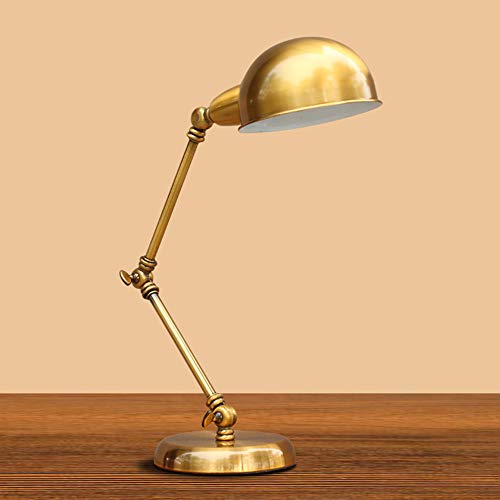 Lámpara de escritorio retro, balancín dorado de hierro forjado Maquinaria de brazo largo Lámpara de mesa plegable de estilo industrial con interruptor de botón para trabajar Loft Lectura Iluminación